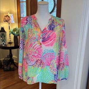 Lilly Pulitzer Multicolor Shell 🐚 Motif Blouse Silk